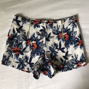 Sophie Rue Tropical Print White Zipper Shorts